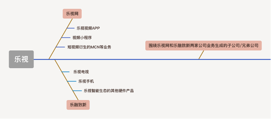 樂視公司主體和業(yè)務(wù)。來源：《中國企業(yè)家》根據(jù)采訪和公開資料整理制圖